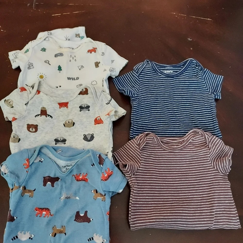 Carter's Baby Boy Bodysuits 5 Pack Animal Size 6M - Picture 2 of 12